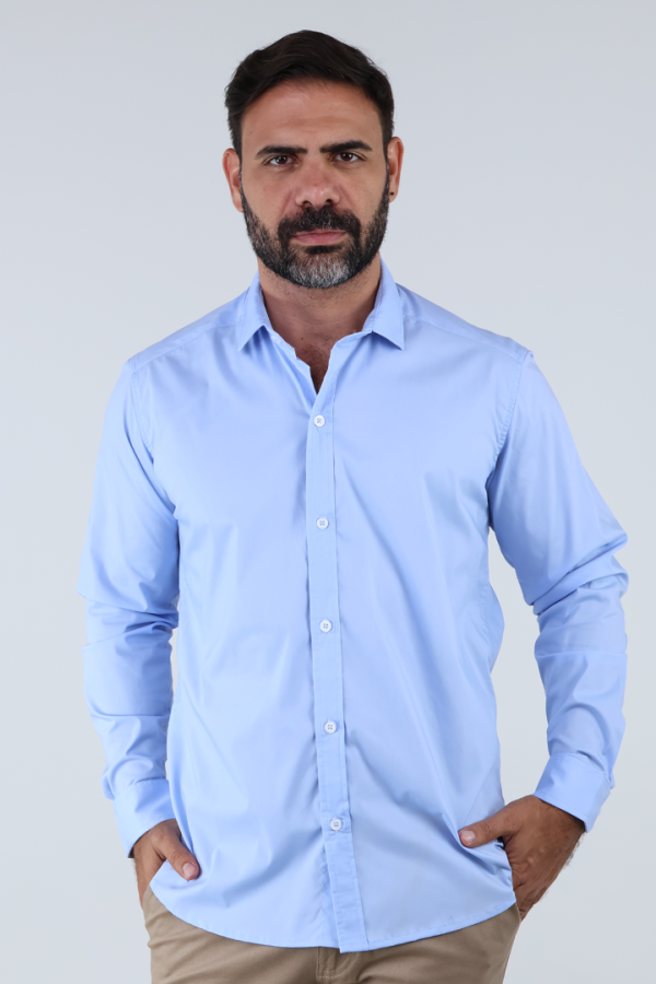 Camisa de Manga Larga Slim Fit Azul de Vestir Para Caballero